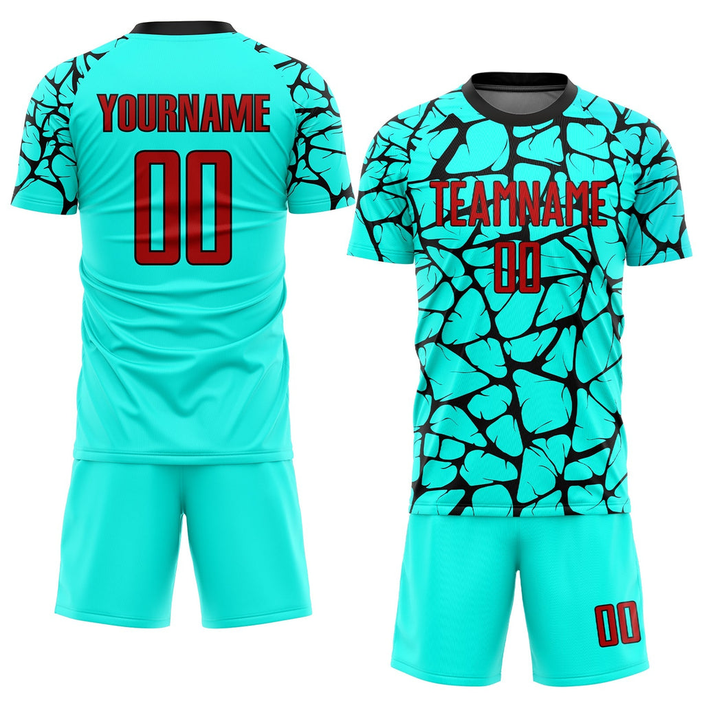 Custom Soccer Jersey - Aqua Red-Black Sublimation Uniform product image 2