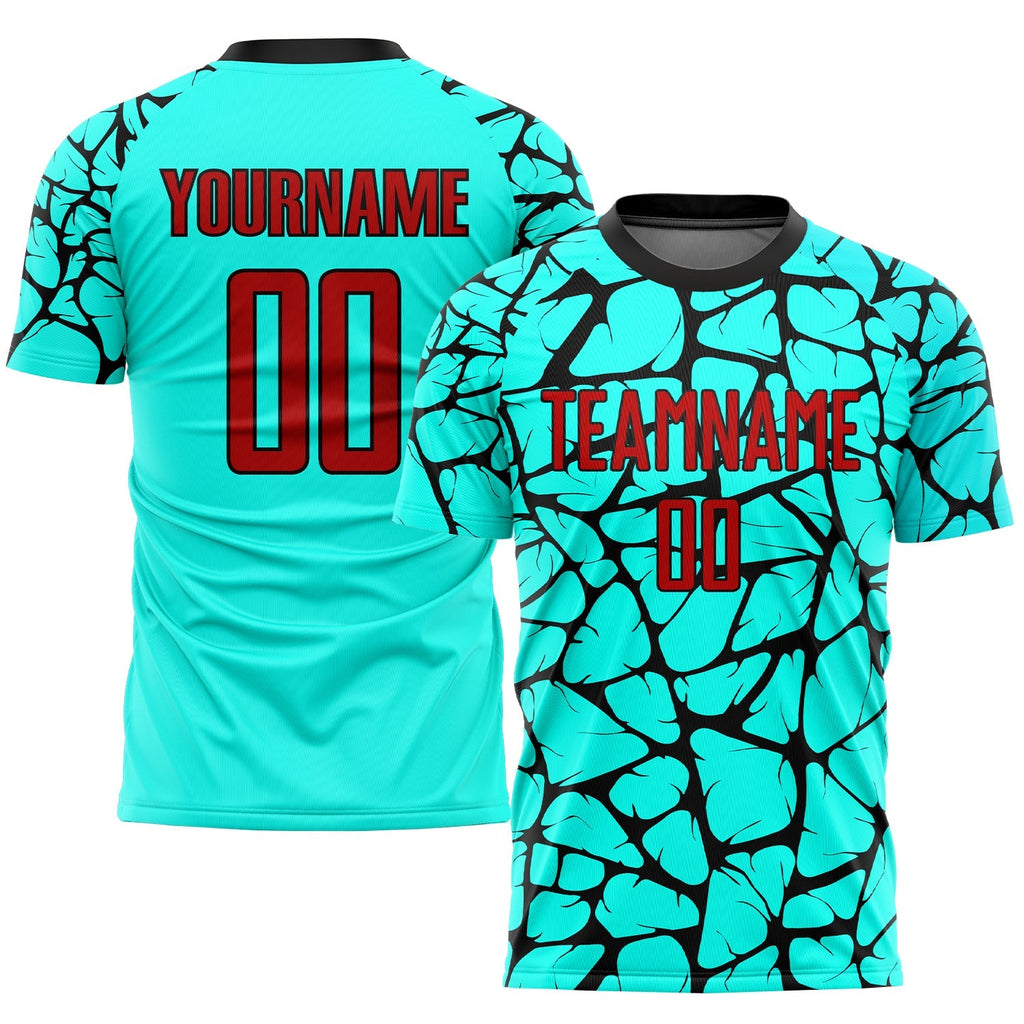 Custom Soccer Jersey - Aqua Red-Black Sublimation Uniform product image 1