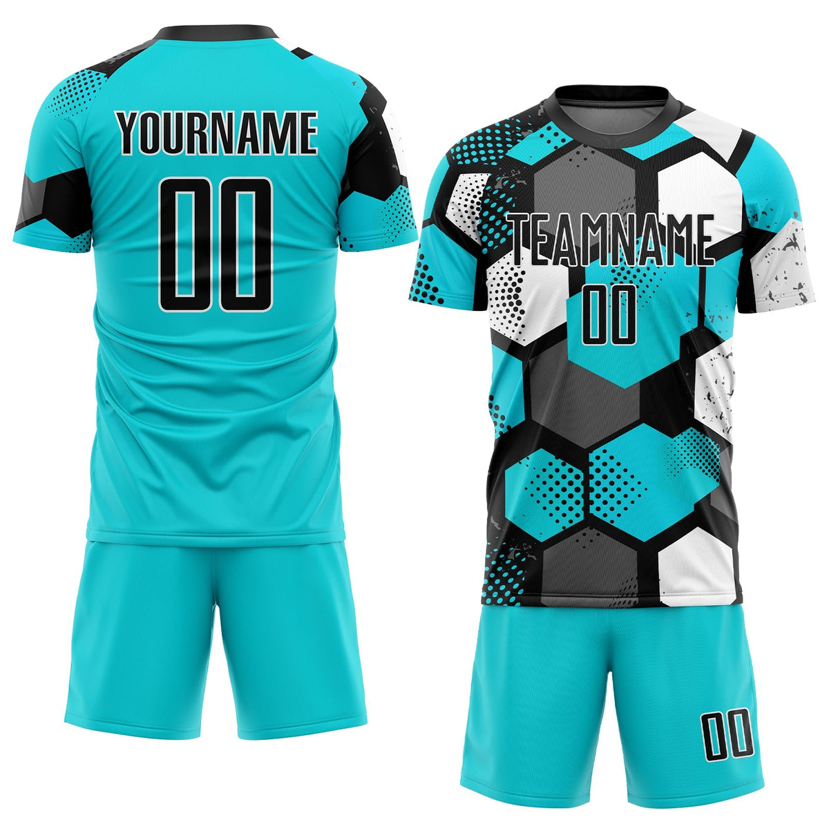 Custom Soccer Jersey - Aqua Black-White Sublimation Uniform product image 2