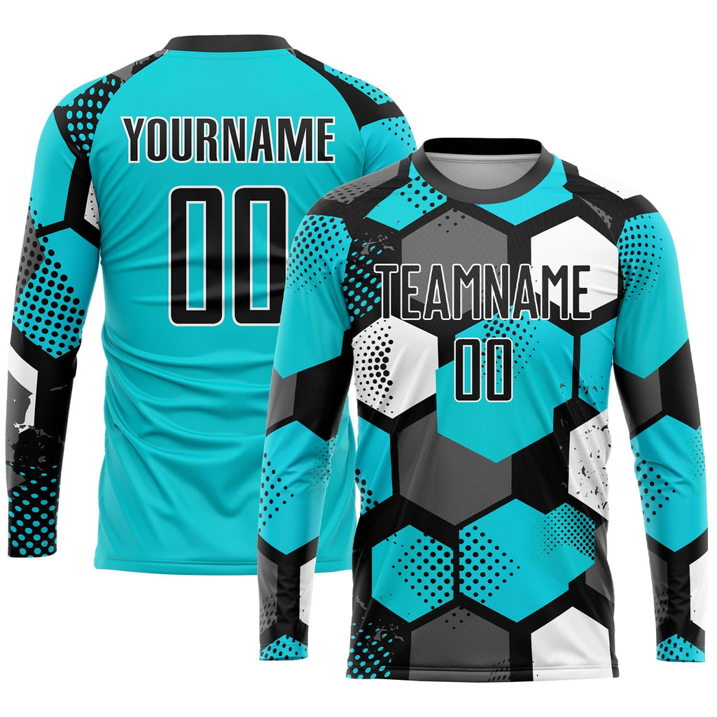 Custom Soccer Jersey - Aqua Black-White Sublimation Uniform product image 3