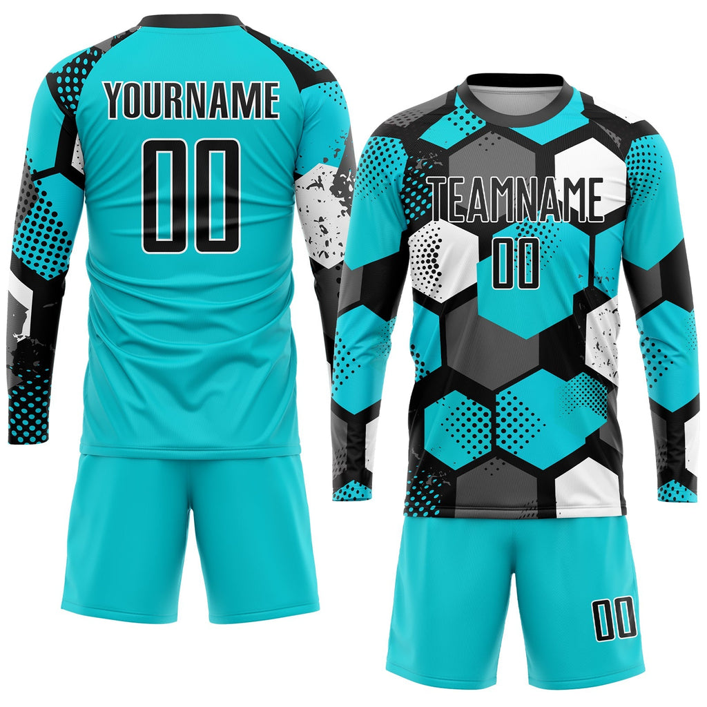 Custom Soccer Jersey - Aqua Black-White Sublimation Uniform product image 4