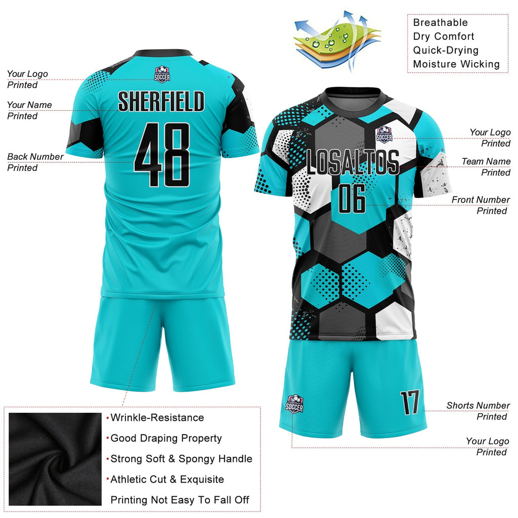 Custom Soccer Jersey - Aqua Black-White Sublimation Uniform product image 5