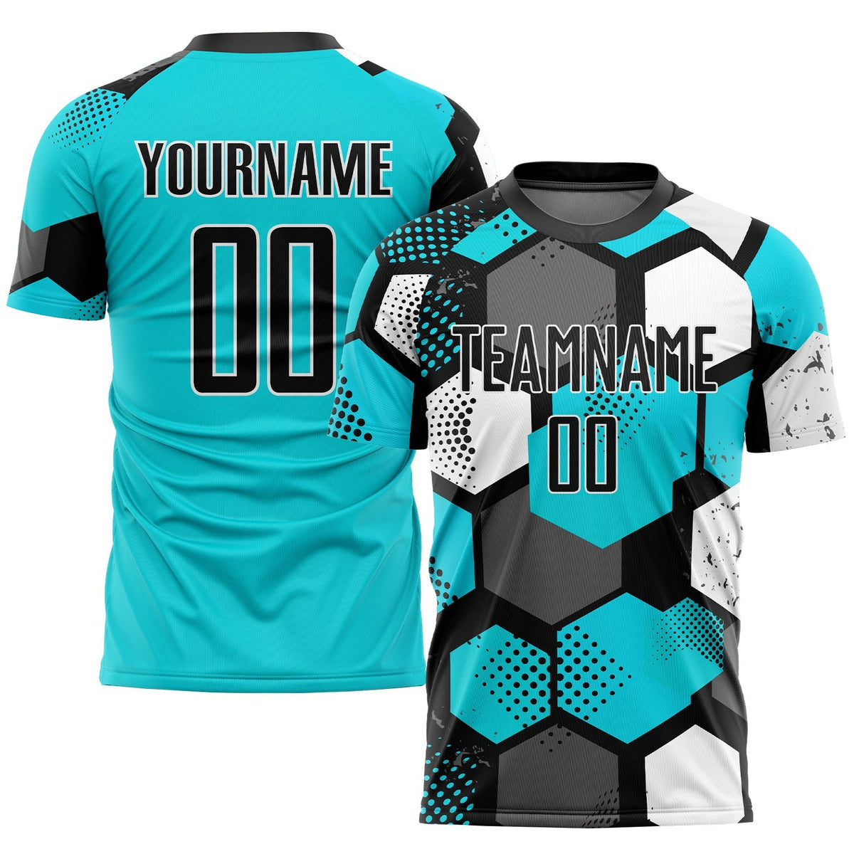 Custom Soccer Jersey - Aqua Black-White Sublimation Uniform product image 1
