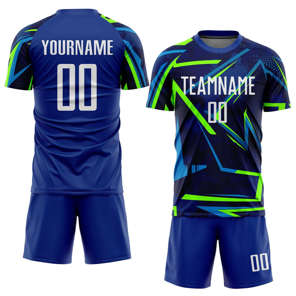Custom Soccer Jersey - Royal White-Neon Green Sublimation product image 2