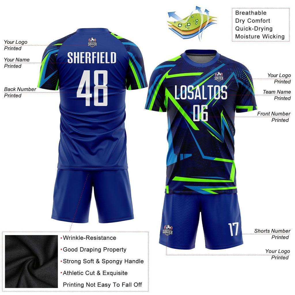 Custom Soccer Jersey - Royal White-Neon Green Sublimation product image 5