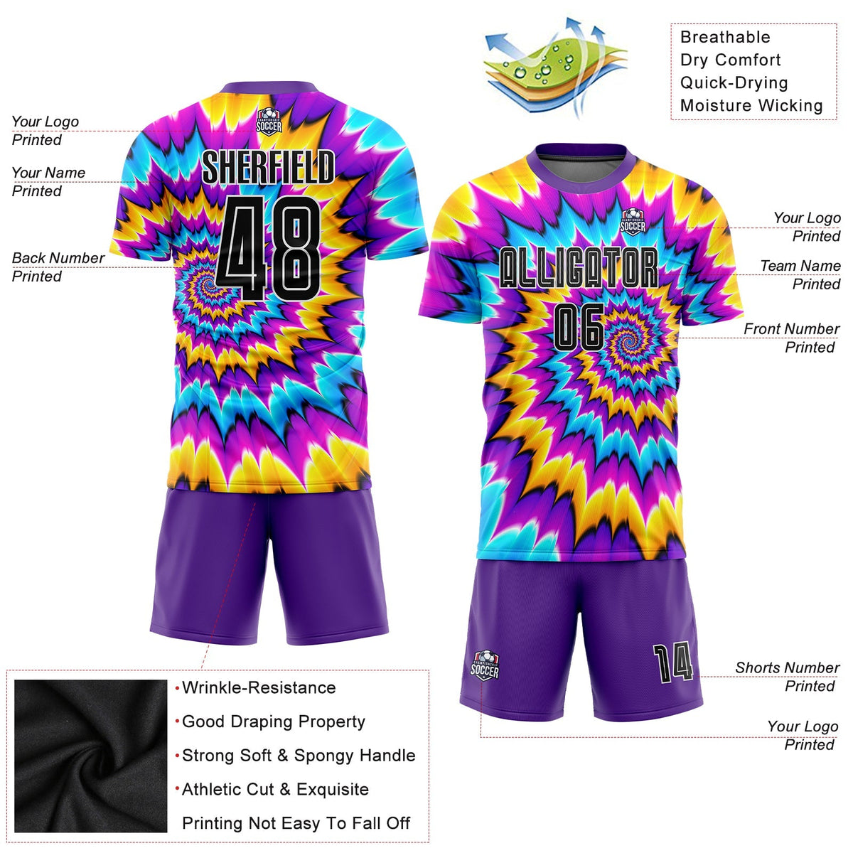 Custom Soccer Jersey - Tie Dye Black-White Sublimation product image 5