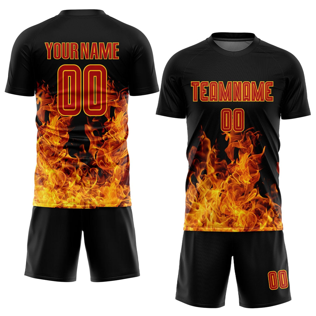Custom Soccer Jersey - Black Red-Gold Flame Sublimation product image 2