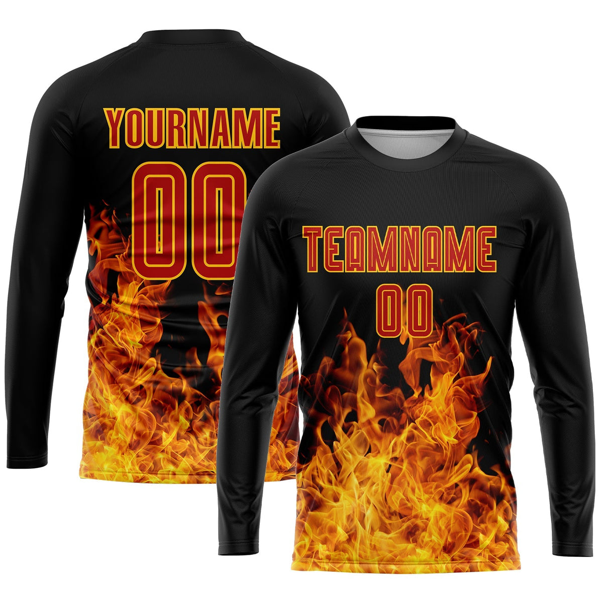Custom Soccer Jersey - Black Red-Gold Flame Sublimation product image 3