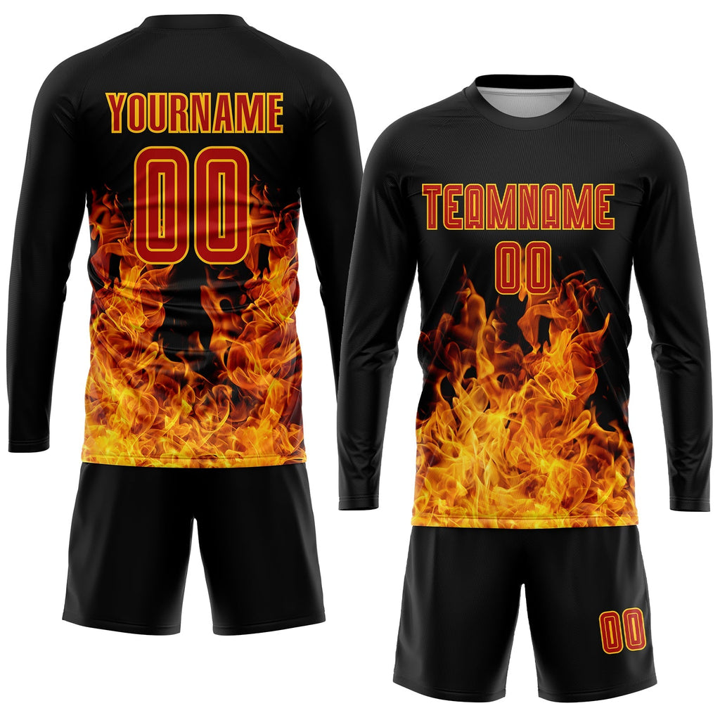 Custom Soccer Jersey - Black Red-Gold Flame Sublimation product image 4