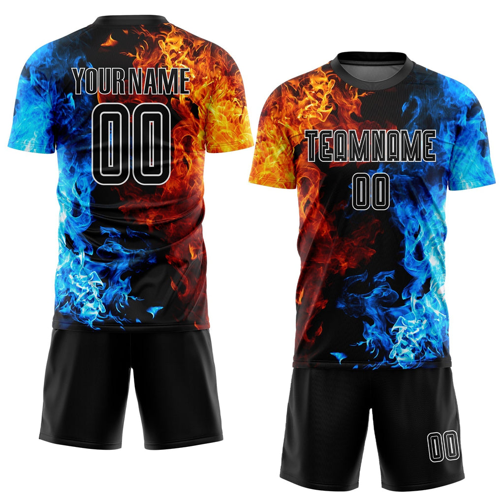Custom Soccer Jersey - Figure Black-White Flame Sublimation product image 2