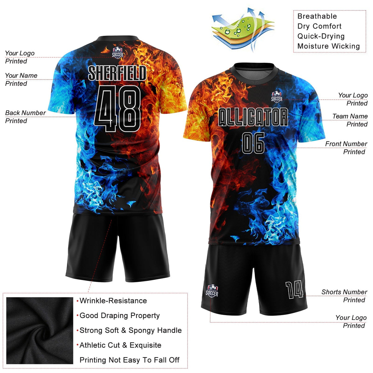 Custom Soccer Jersey - Figure Black-White Flame Sublimation product image 5