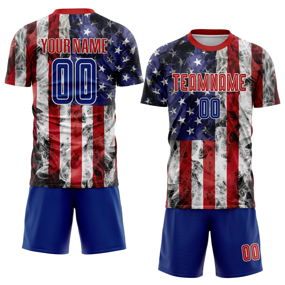 Custom Soccer Jersey - White Royal-Red American Flag product image 2