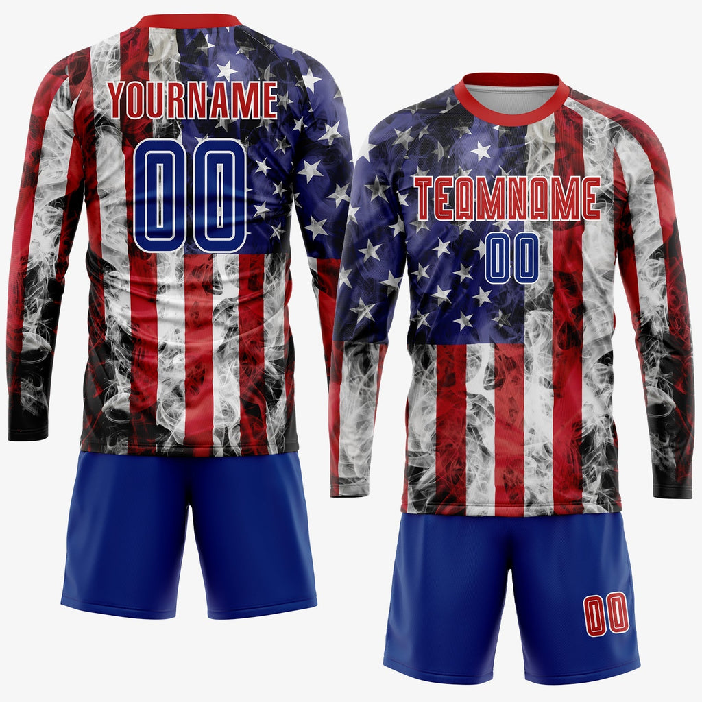 Custom Soccer Jersey - White Royal-Red American Flag product image 4