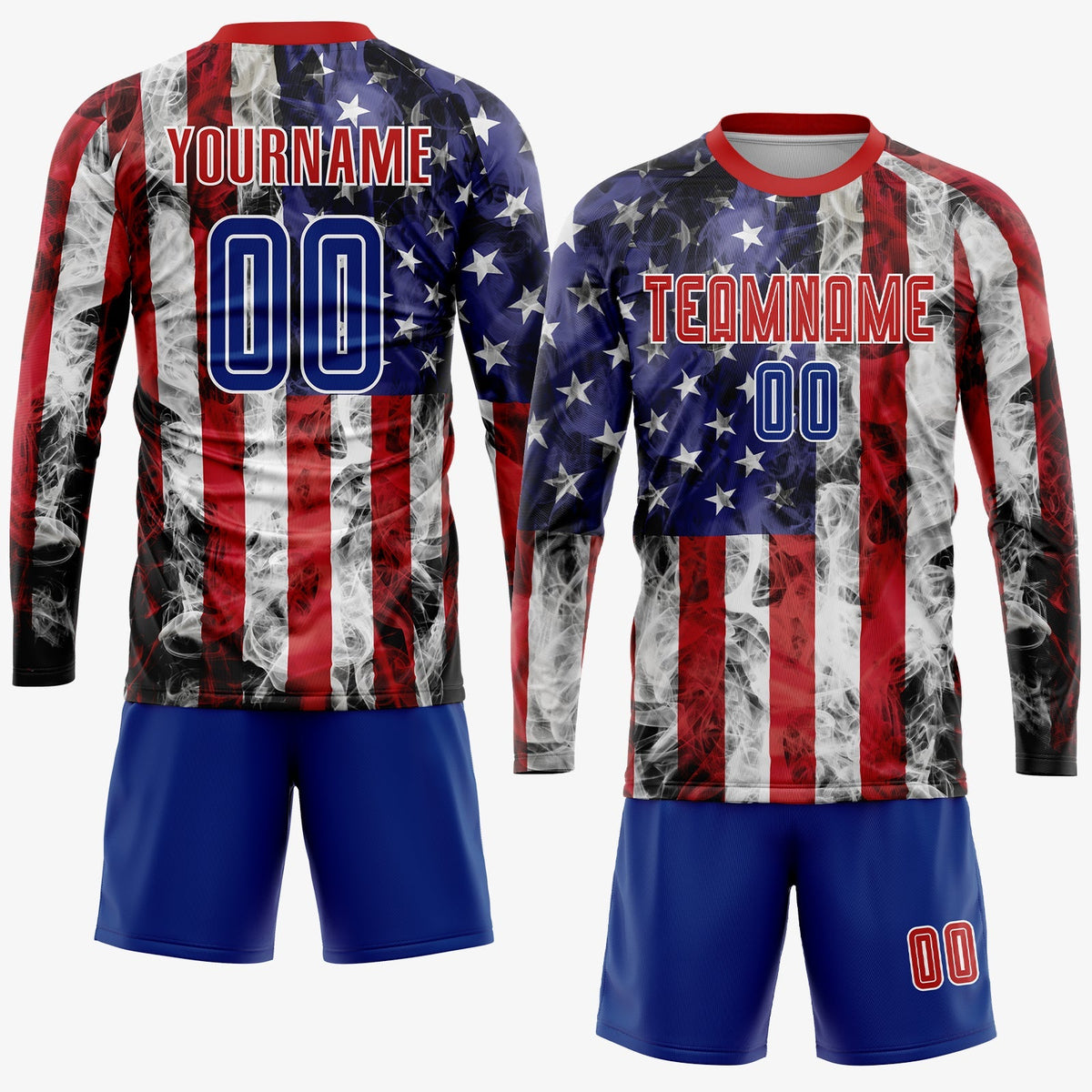 Custom Soccer Jersey - White Royal-Red American Flag product image 4