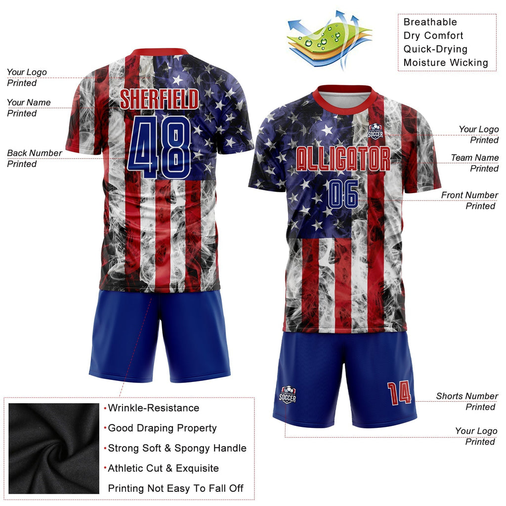 Custom Soccer Jersey - White Royal-Red American Flag product image 5