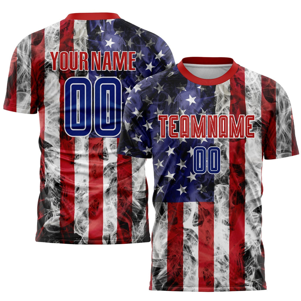 Custom Soccer Jersey - White Royal-Red American Flag product image 1