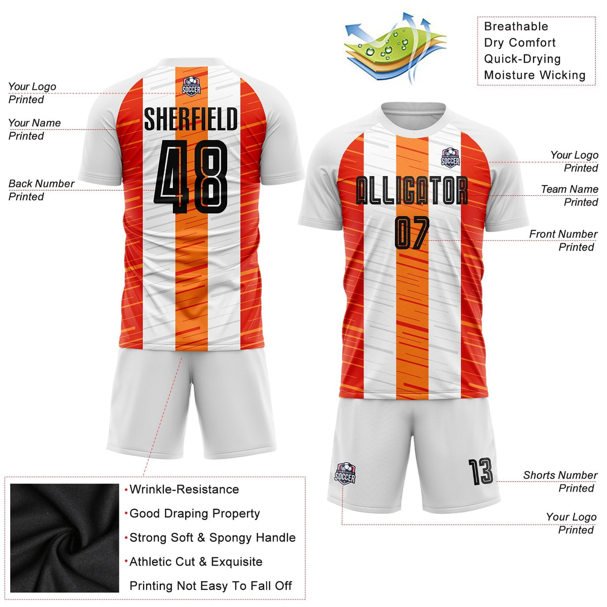 Custom Soccer Jersey - White Black-Orange Sublimation product image 5
