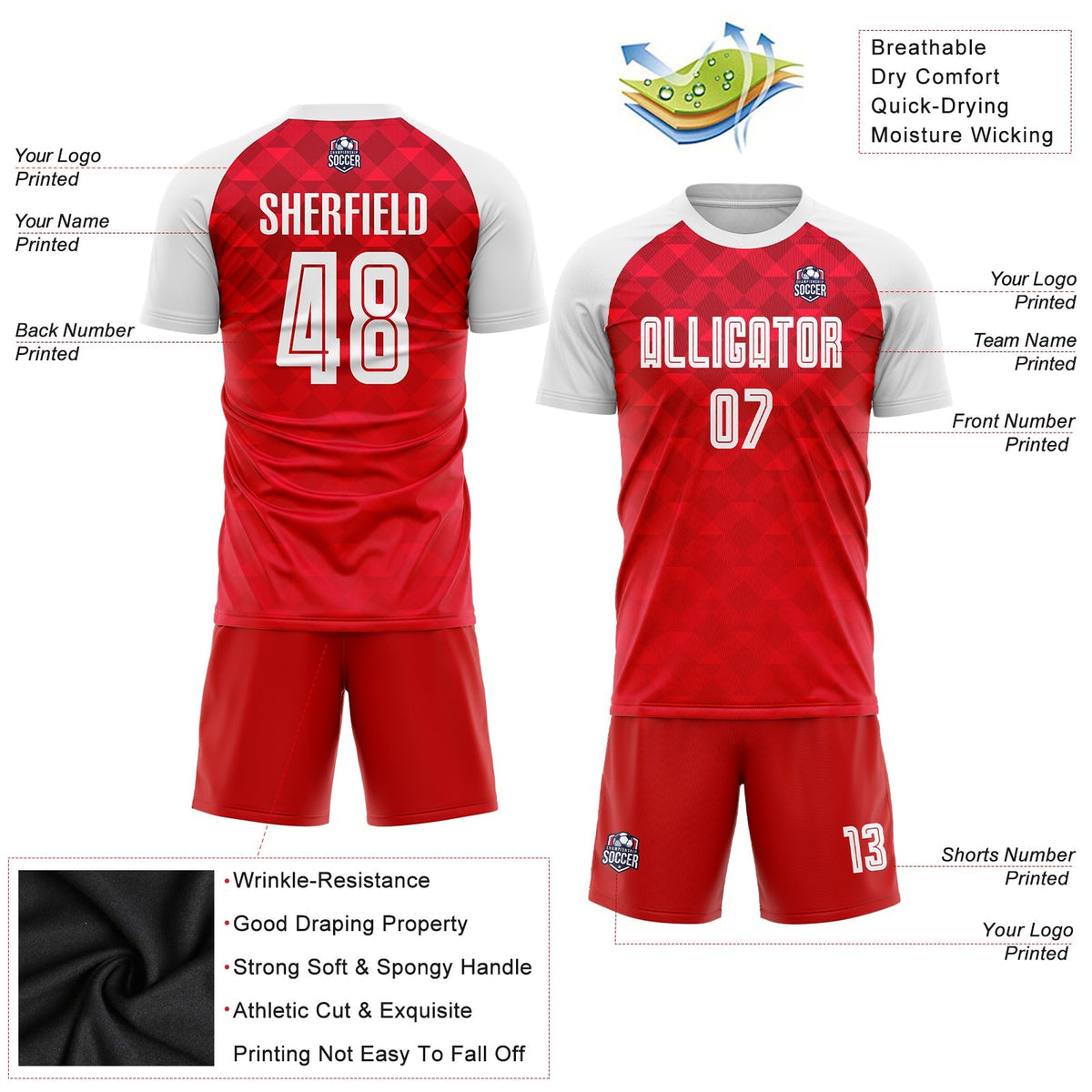 Custom Soccer Jersey - Red White Away Sublimation Uniform product image 5