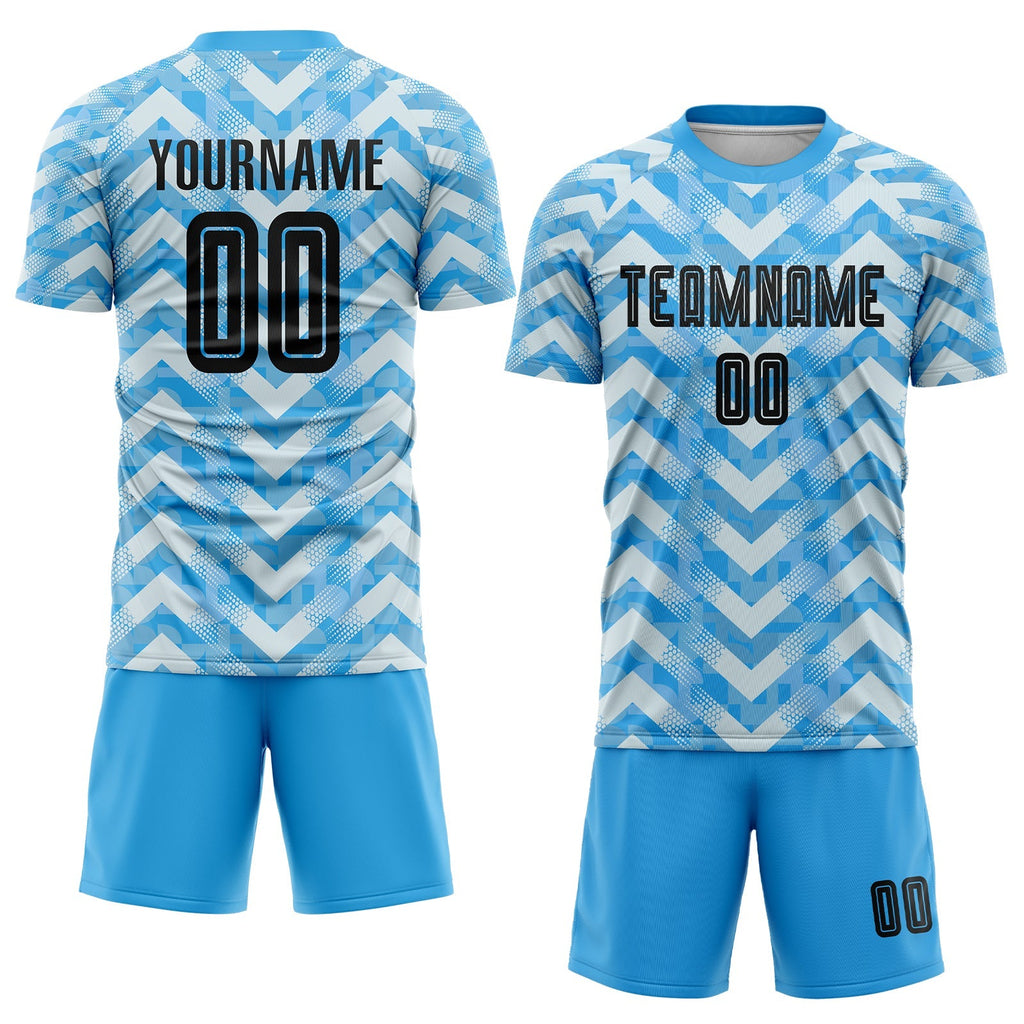 Custom Soccer Jersey - Light Blue Black-White Home product image 2