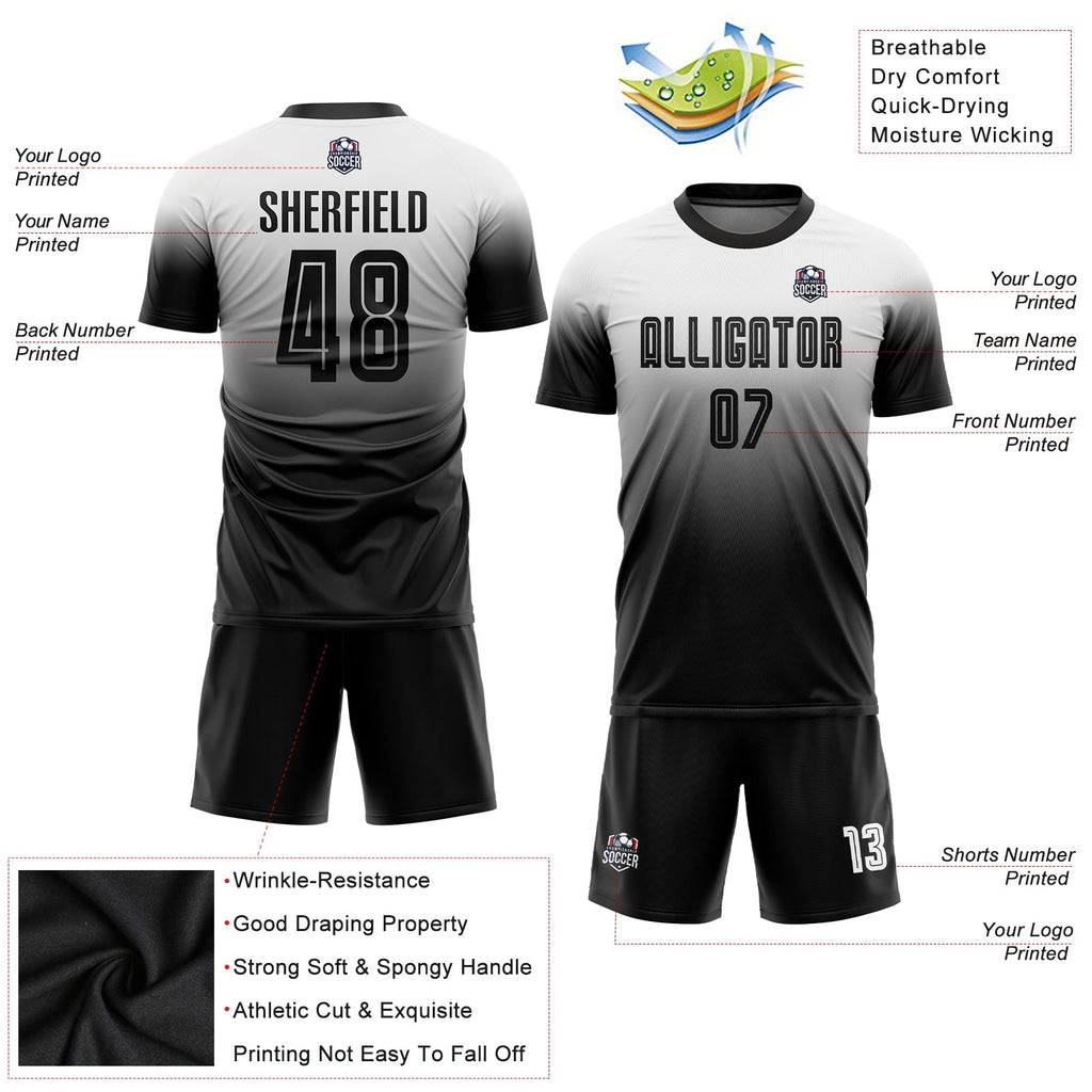 Custom Soccer Jersey - White Black Sublimation Fade Fashion product image 6