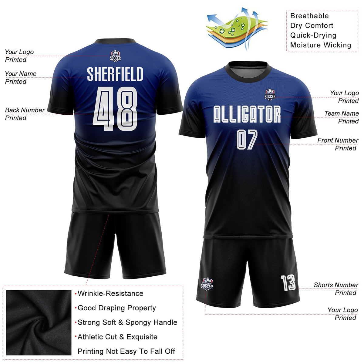 Custom Soccer Jersey - Royal White-Black Sublimation Fade product image 6