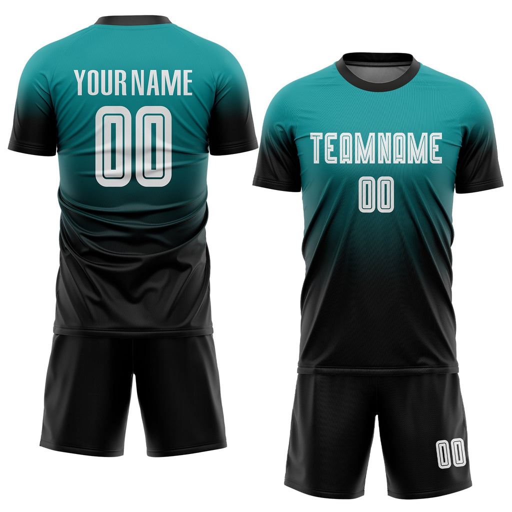 Custom Soccer Jersey - Teal White-Black Sublimation Fade product image 2