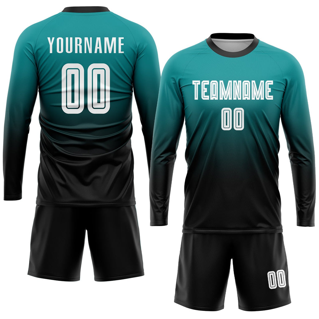 Custom Soccer Jersey - Teal White-Black Sublimation Fade product image 4