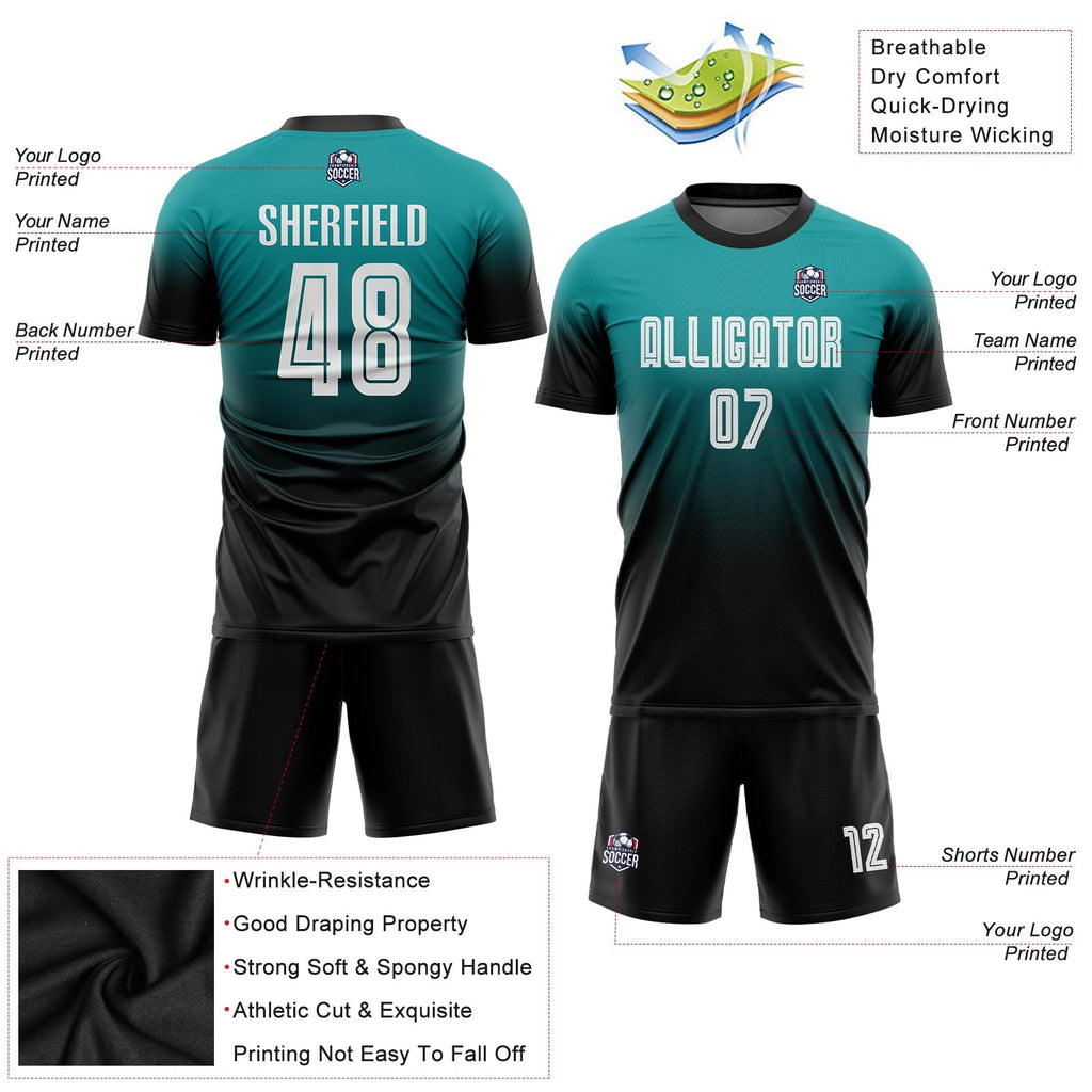 Custom Soccer Jersey - Teal White-Black Sublimation Fade product image 6