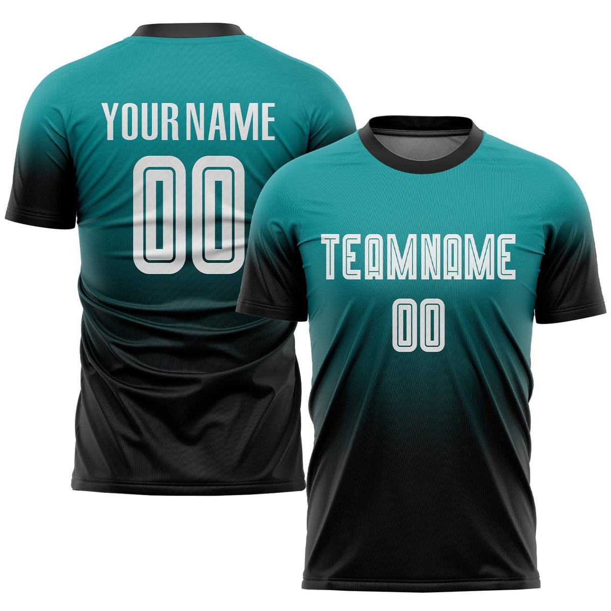 Custom Soccer Jersey - Teal White-Black Sublimation Fade product image 1