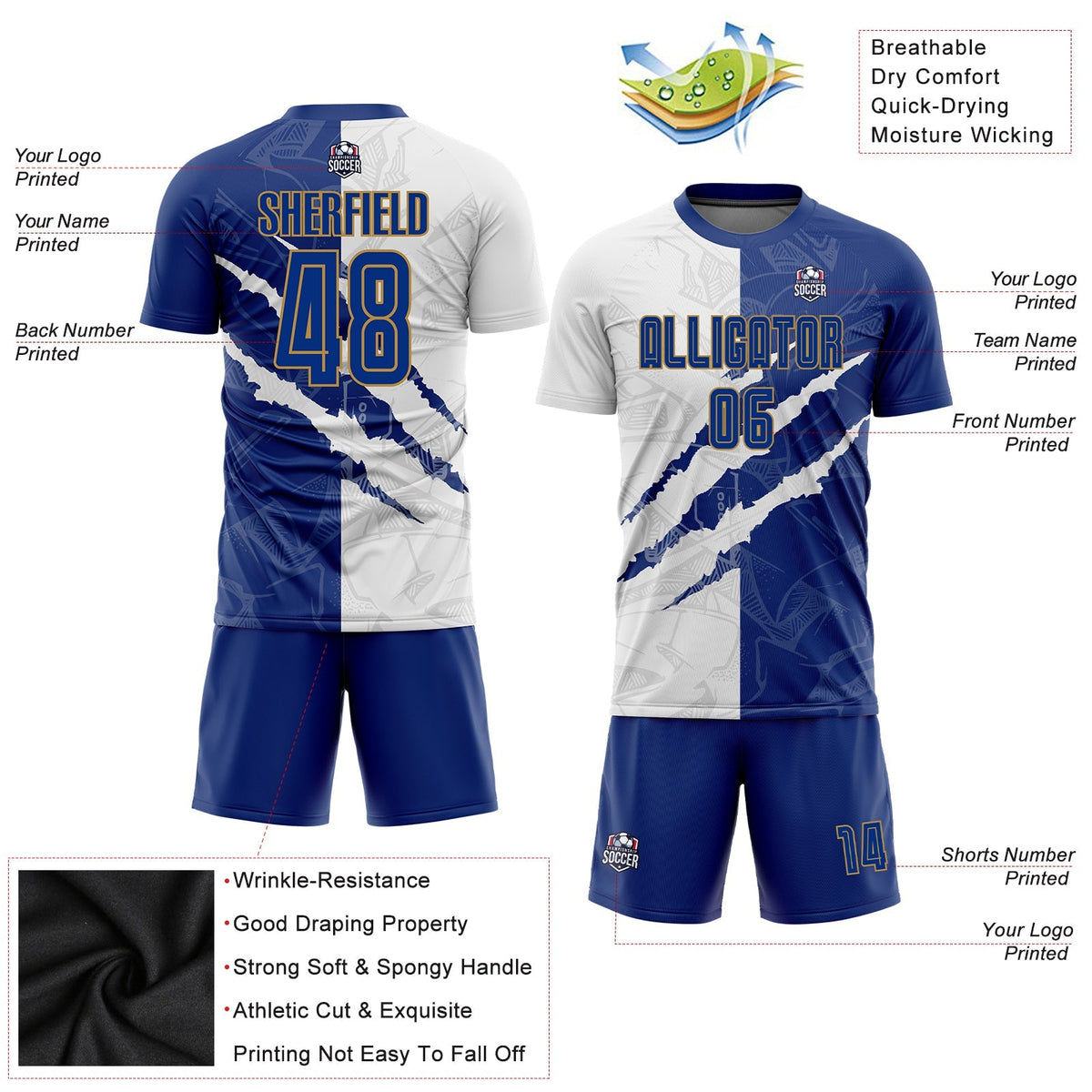 Custom Soccer Jersey - Graffiti Pattern Royal White-Old product image 5
