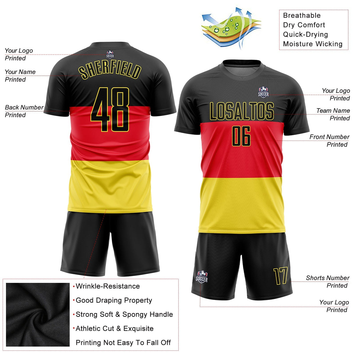 Custom Soccer Jersey - Red Black-Gold Sublimation German product image 3