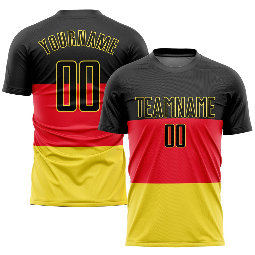 Custom Soccer Jersey - Red Black-Gold Sublimation German product image 1