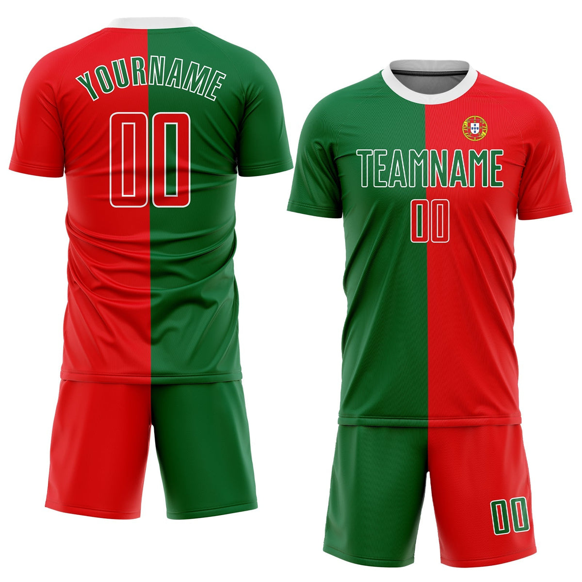 Custom Soccer Jersey - Kelly Green Red-White Sublimation product image 2