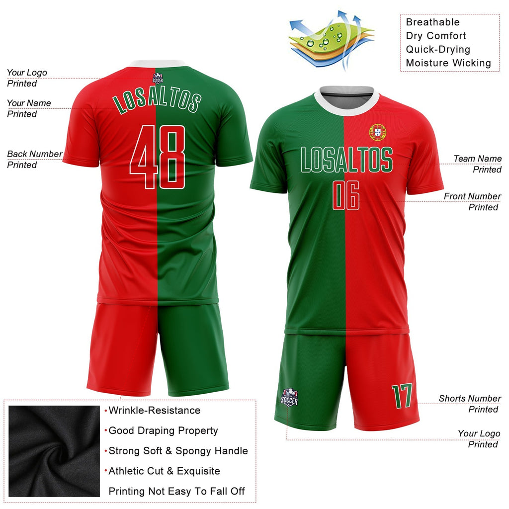 Custom Soccer Jersey - Kelly Green Red-White Sublimation product image 3
