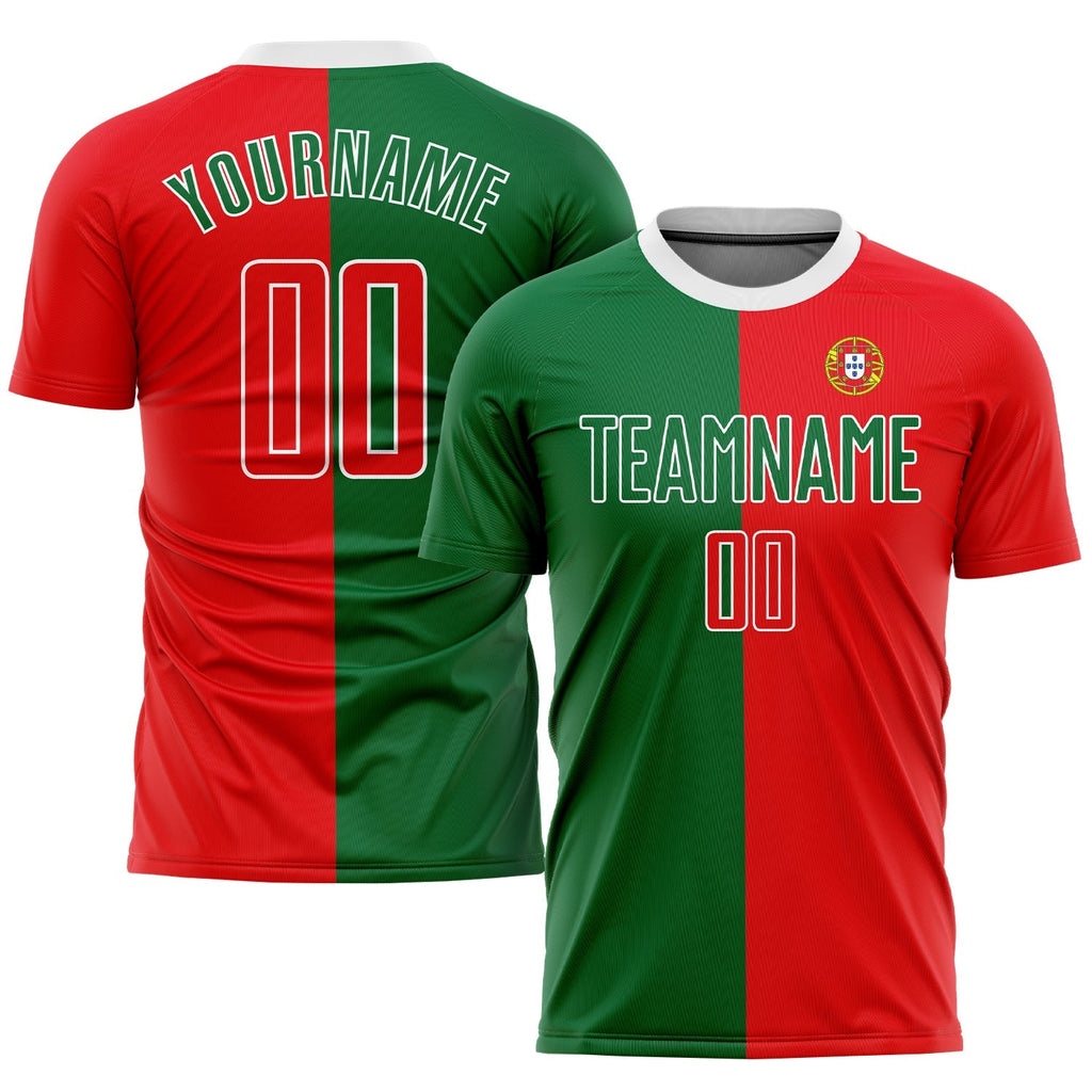 Custom Soccer Jersey - Kelly Green Red-White Sublimation product image 1