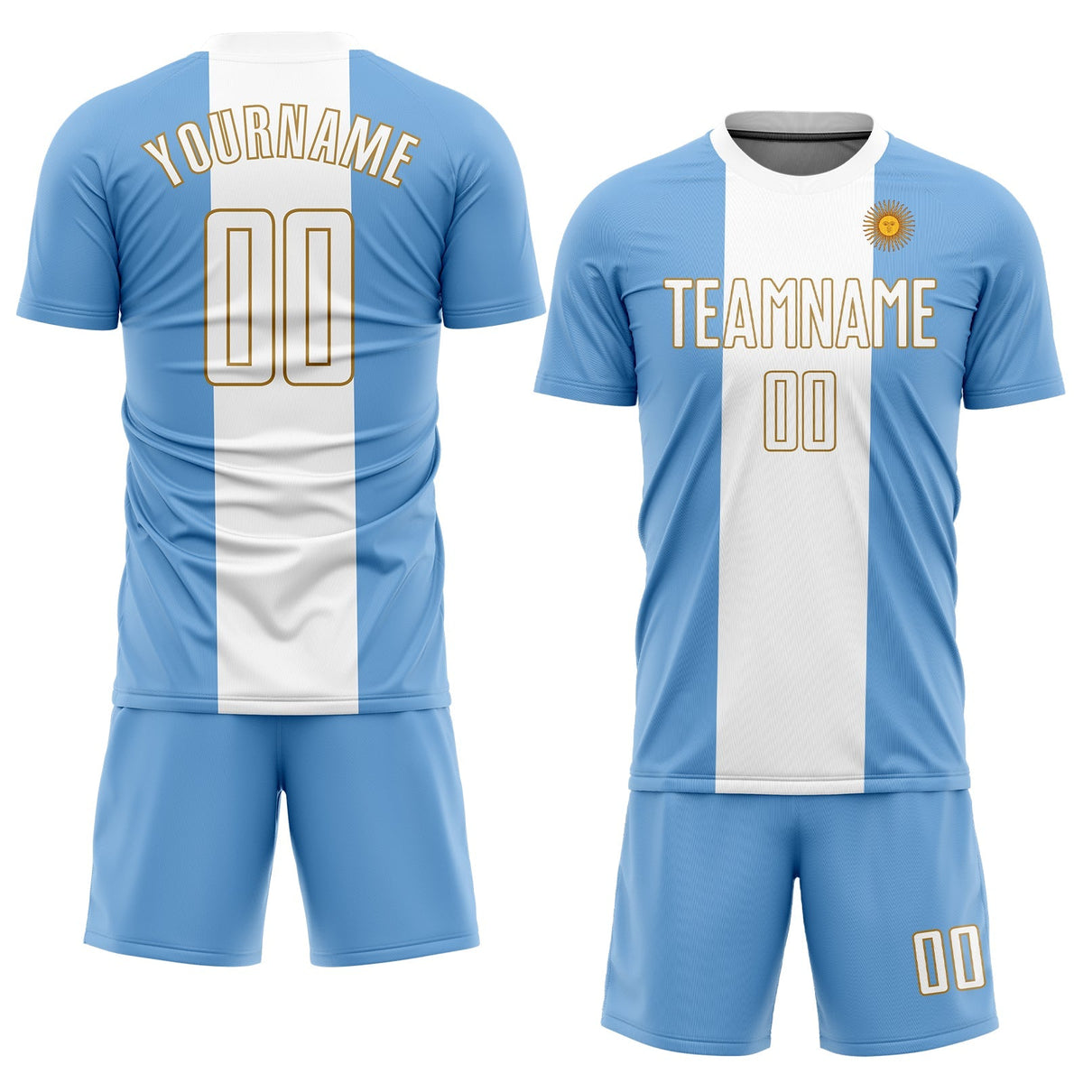 Custom Soccer Jersey - Light Blue White-Old Gold product image 2