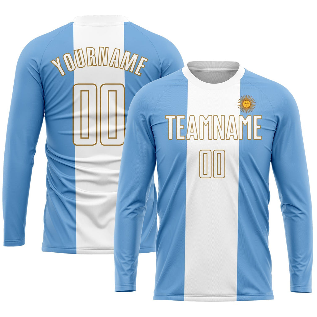 Custom Soccer Jersey - Light Blue White-Old Gold product image 3