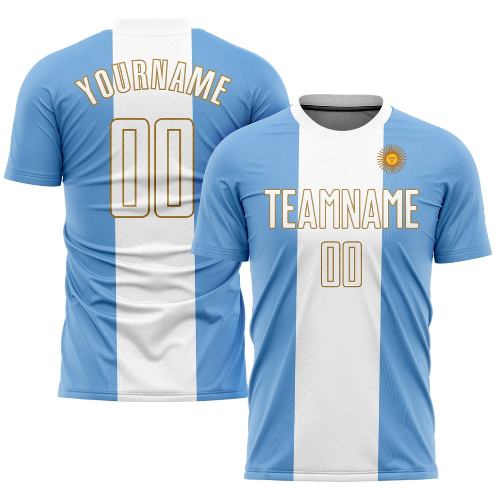 Custom Soccer Jersey - Light Blue White-Old Gold product image 1