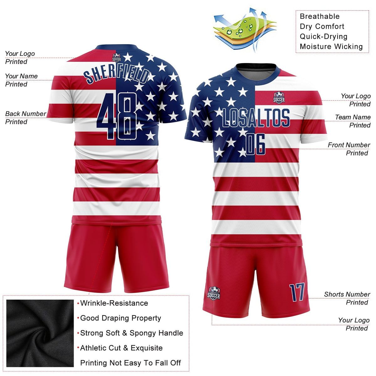 Custom Soccer Jersey - Red Royal-White Sublimation American product image 3
