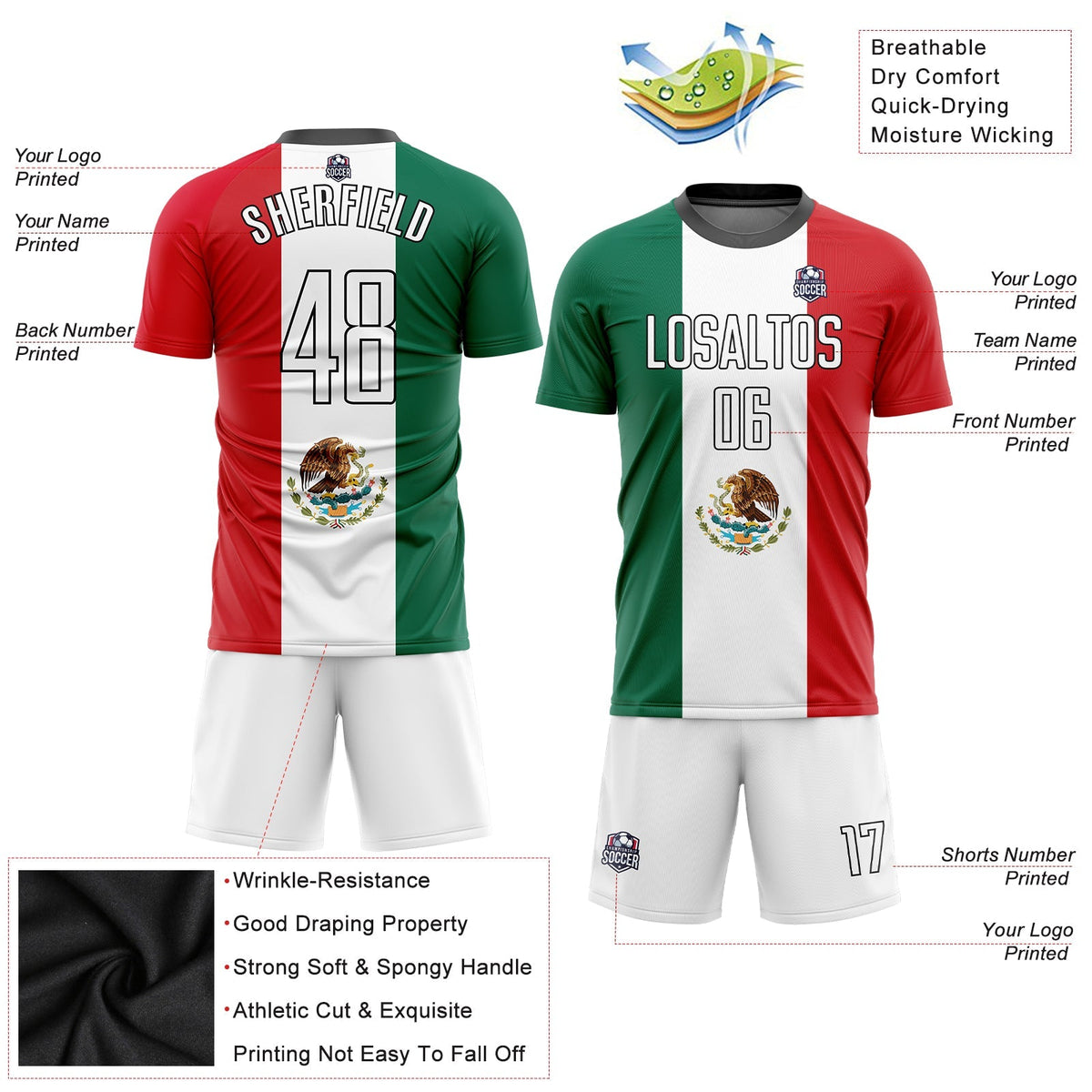 Custom Soccer Jersey - Kelly Green White Red-Black product image 6