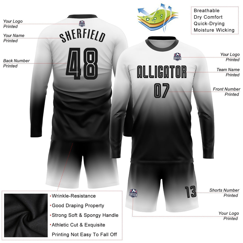 Custom Soccer Jersey - White Black Sublimation Long Sleeve product image 3