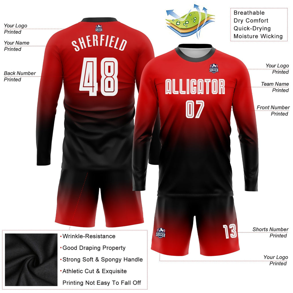 Custom Soccer Jersey - Red White-Black Sublimation Long product image 3