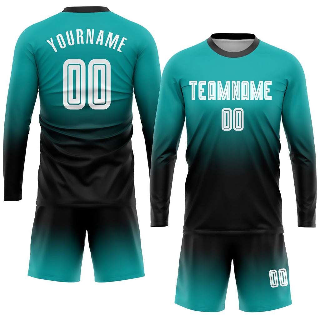 Custom Soccer Jersey - Aqua White-Black Sublimation Long product image 2