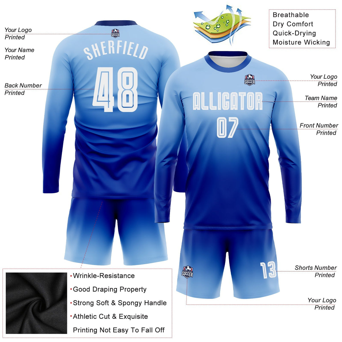 Custom Soccer Jersey - Light Blue White-Royal Sublimation product image 3