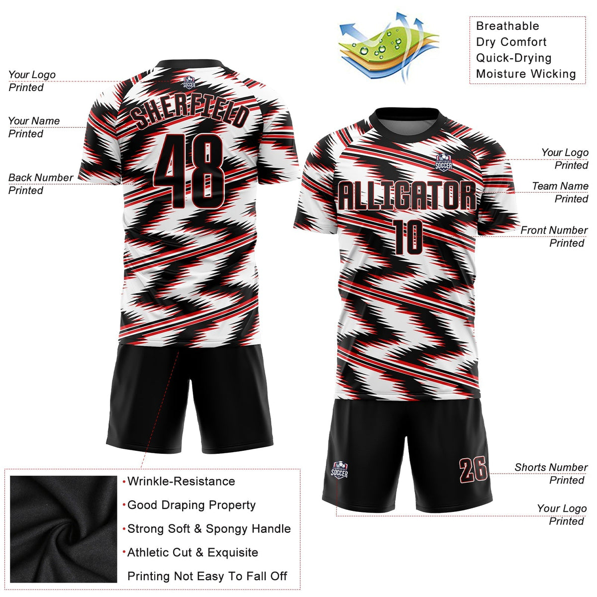 Custom Soccer Jersey - White Black-Red Sublimation Uniform product image 3