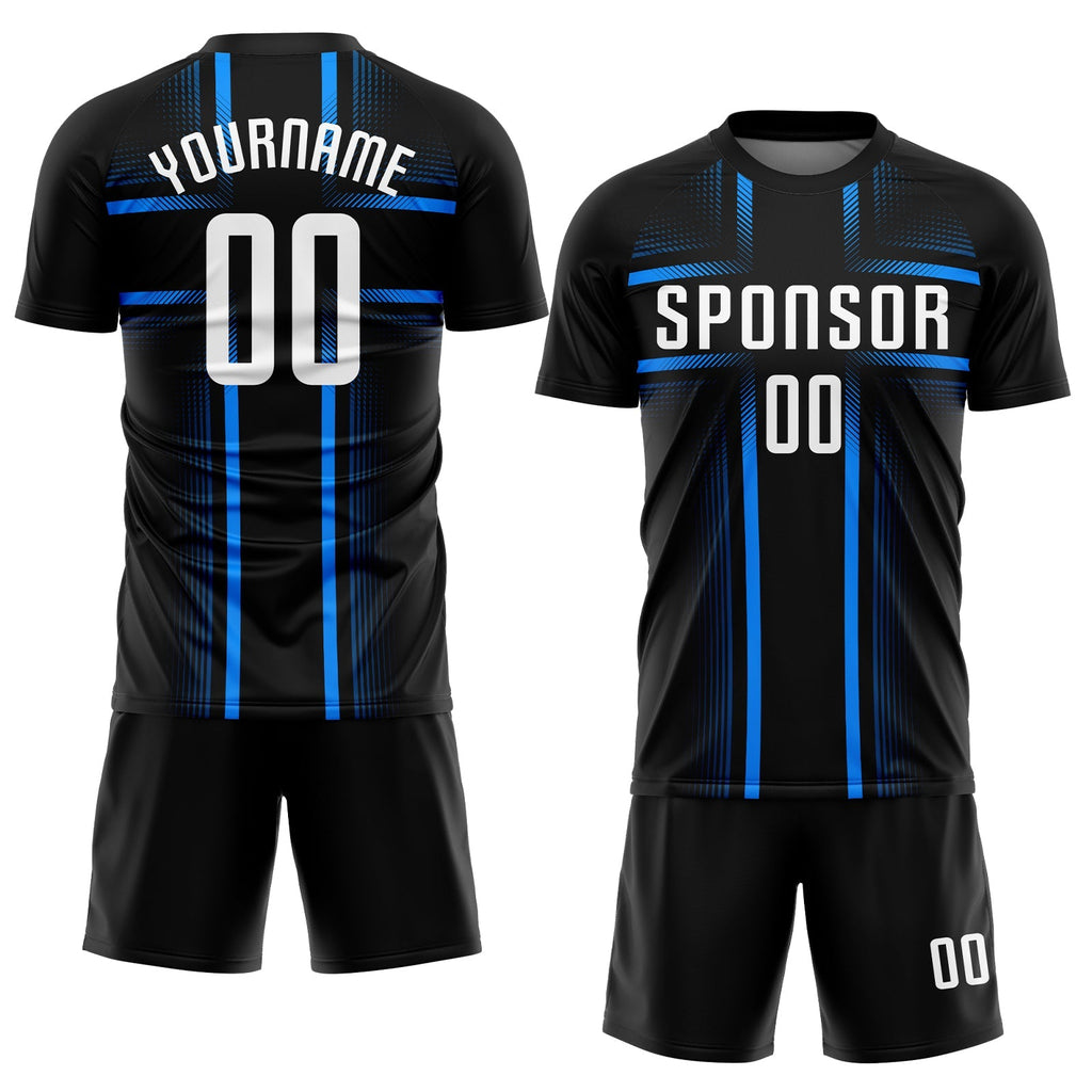 Custom Soccer Jersey - Black White-Light Blue Sublimation product image 2