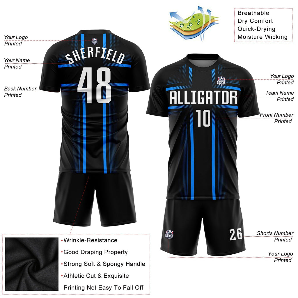 Custom Soccer Jersey - Black White-Light Blue Sublimation product image 3