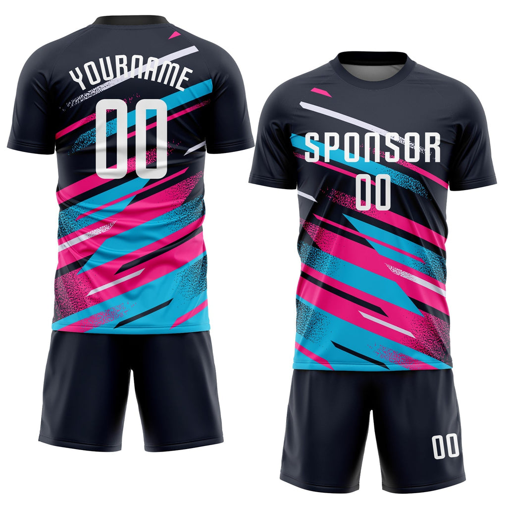 Custom Soccer Jersey - Navy White Pink-Light Blue product image 2