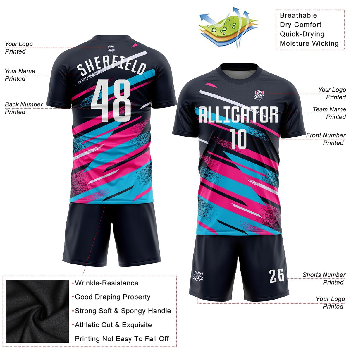 Custom Soccer Jersey - Navy White Pink-Light Blue product image 3