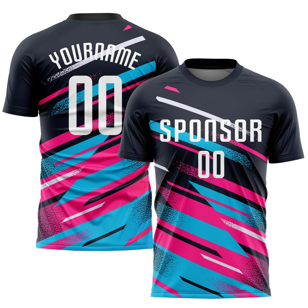 Custom Soccer Jersey - Navy White Pink-Light Blue product image 1